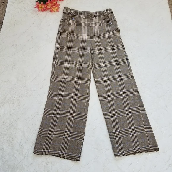 Veronica Beard Hunter Plaid Wide Leg Linen Blend Cropped Pants - Picture 4 of 14